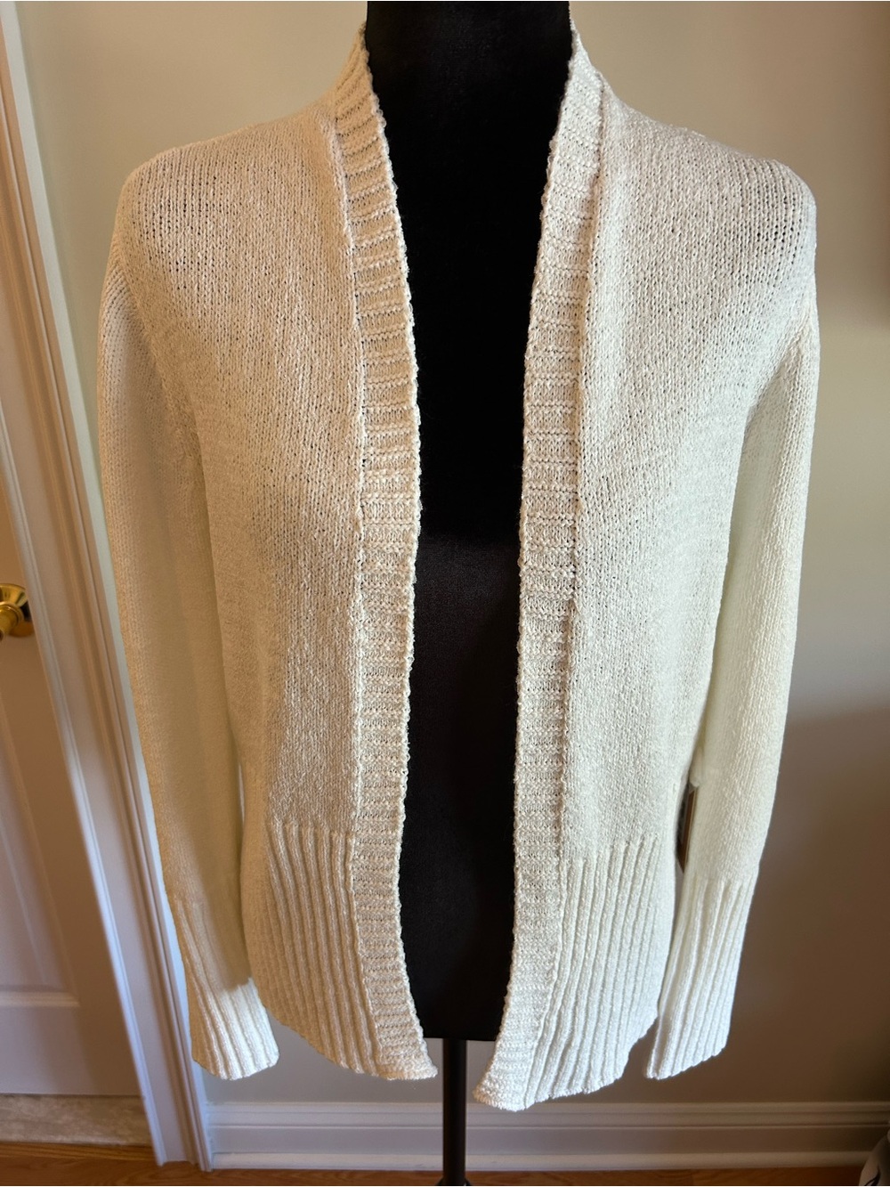 Cyrus Cream Open-Front Ribbed Hem Cardigan